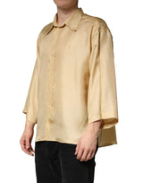Dolce & Gabbana Yellow Silk Button Down Men Oversize Shirt
