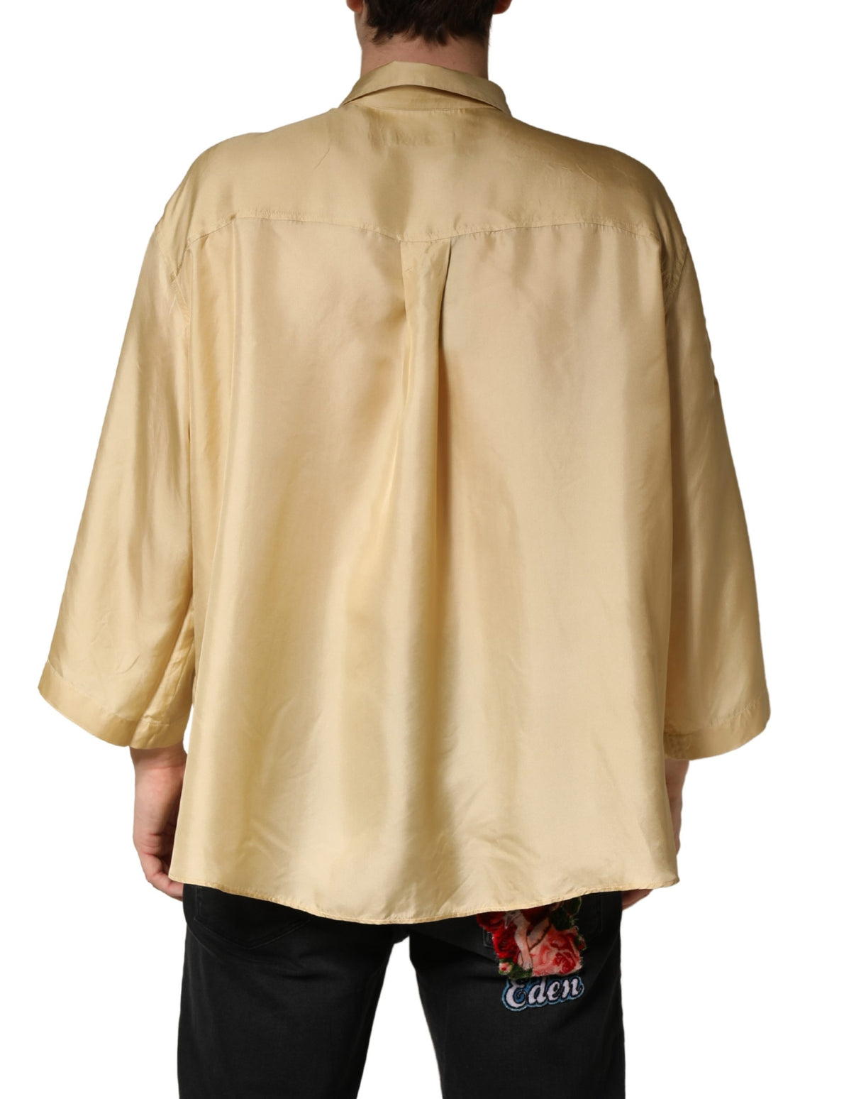 Dolce & Gabbana Yellow Silk Button Down Men Oversize Shirt
