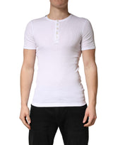 Dolce & Gabbana White Cotton Plain Henley Men Shirt T-shirt