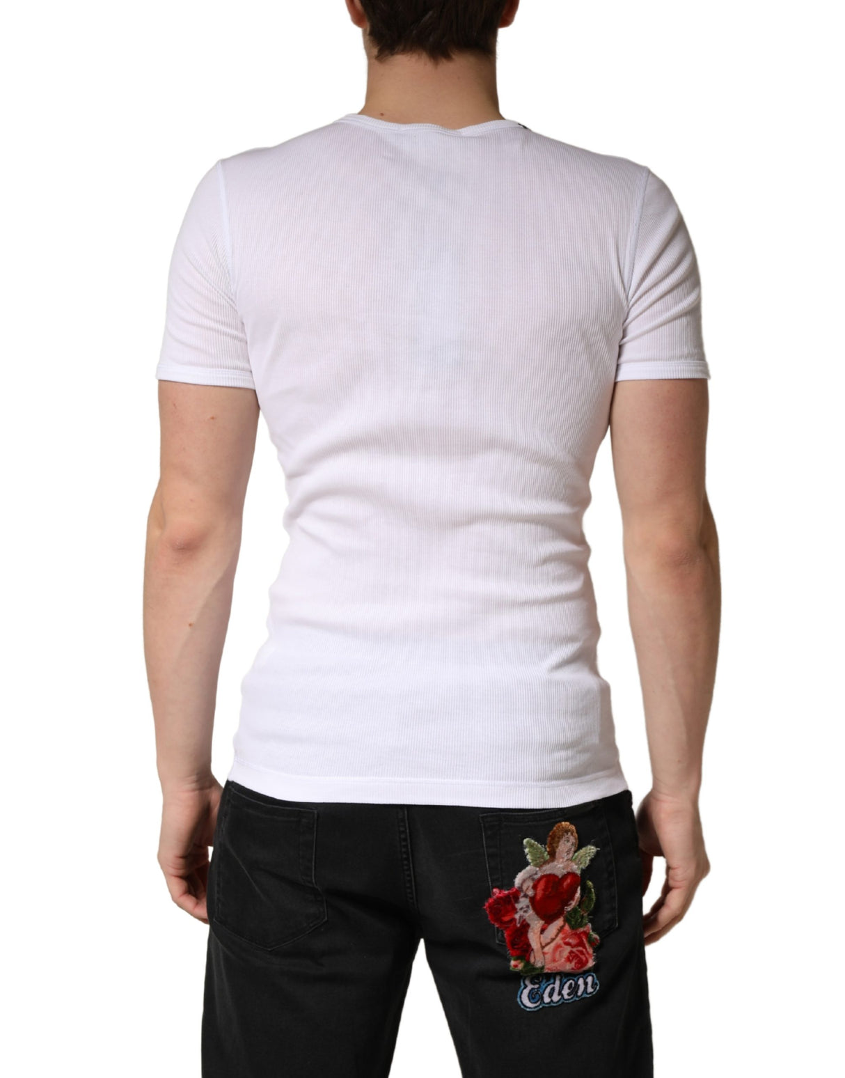 Dolce & Gabbana White Cotton Plain Henley Men Shirt T-shirt
