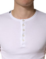 Dolce & Gabbana White Cotton Plain Henley Men Shirt T-shirt