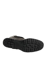 Dolce & Gabbana Metallic Silver Combat Biker Mid Calf Boots Shoes