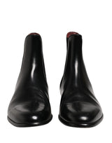Dolce & Gabbana Black Leather Fur Men CHELSEA Boots Shoes