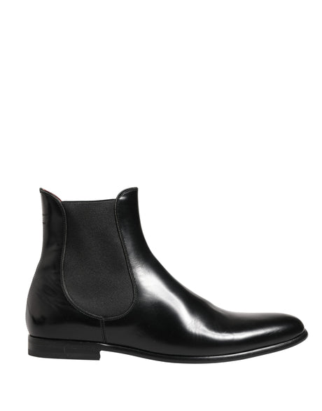 Dolce & Gabbana Black Leather Fur Men CHELSEA Boots Shoes