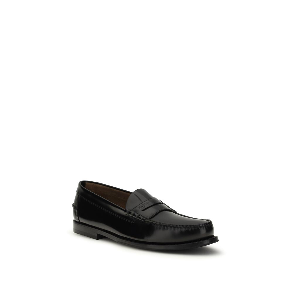 Prada Black Calf Leather Bos Taurus Slip-On Loafers