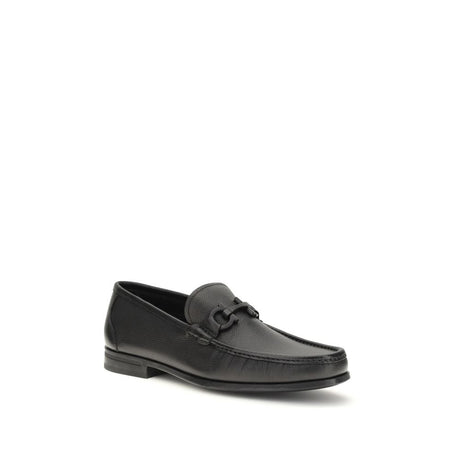 Ferragamo Black Calf Leather Bos Taurus Slip-On Loafers