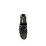 Ferragamo Black Calf Leather Bos Taurus Slip-On Loafers