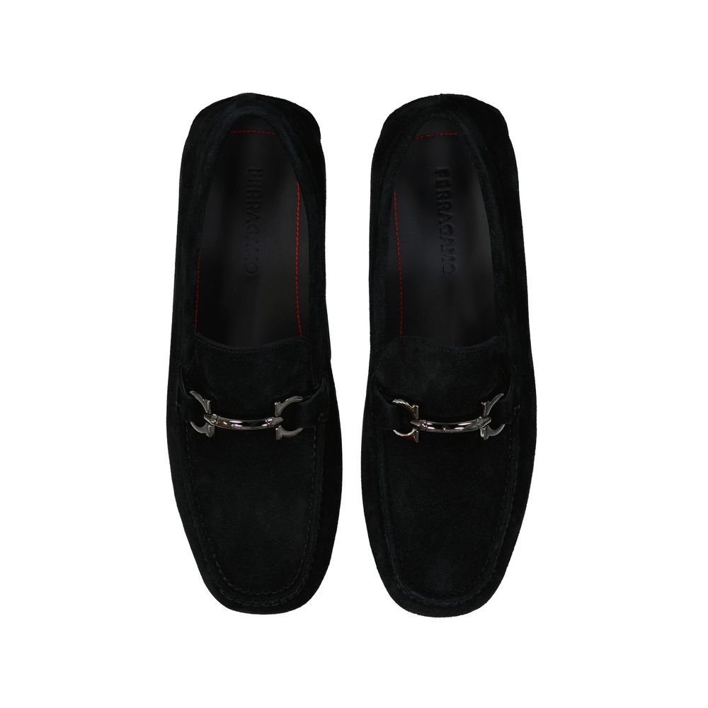 Salvatore Ferragamo Black Leather Slip-On Loafers