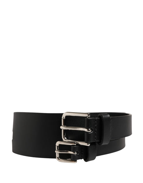 Dolce & Gabbana Black Double Strap Leather Silver Buckle Belt