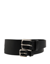 Dolce & Gabbana Black Double Strap Leather Silver Buckle Belt