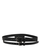 Dolce & Gabbana Black Double Strap Leather Silver Buckle Belt