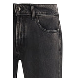 7FOR Black Cotton Straight-Leg Jeans