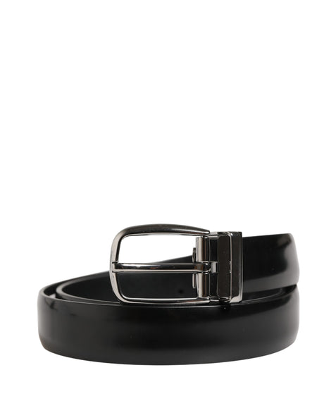 Dolce & Gabbana Men Black Classic Leather Metal Buckle Belt