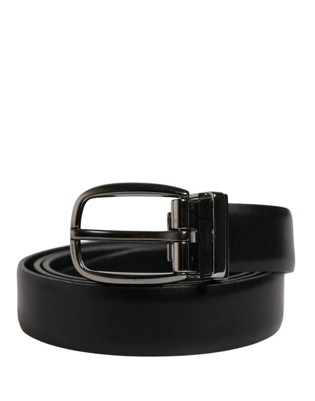 Dolce & Gabbana Men Black Classic Leather Metal Buckle Belt