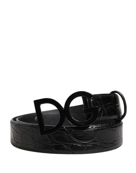 Dolce & Gabbana Men Black Exotic Leather Logo Buckle Belt