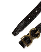 Dolce & Gabbana Men Black Exotic Leather Logo Buckle Belt