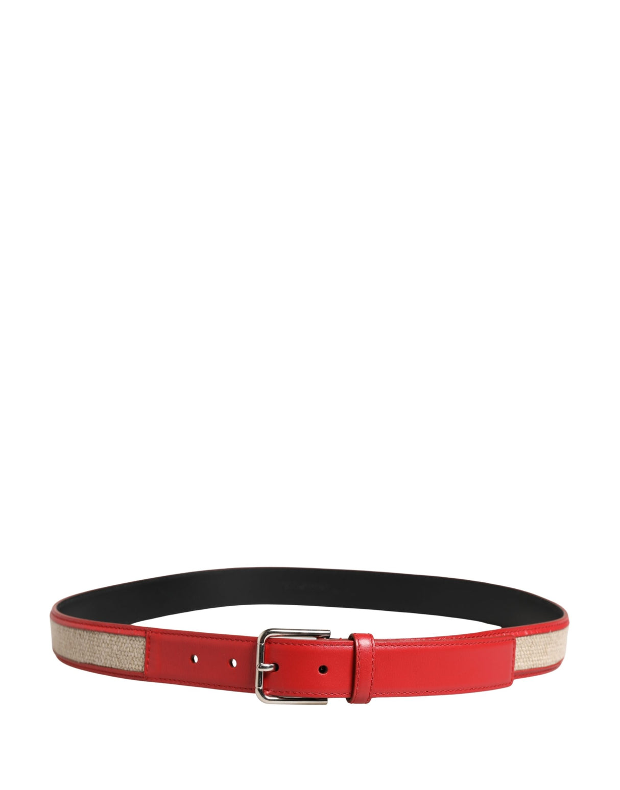Dolce & Gabbana Men Beige Red Woven Leather Metal Buckle Belt