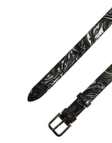 Dolce & Gabbana Men Black Marble Leather Metal Buckle Belt