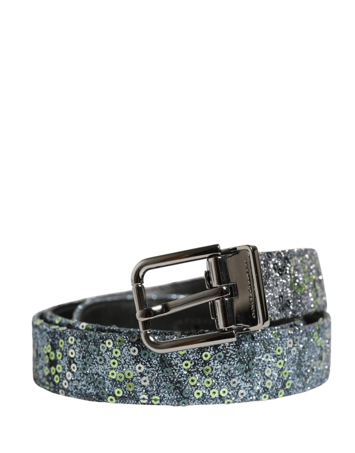 Dolce & Gabbana Men Multicolor Sequin Silver Metal Buckle Belt