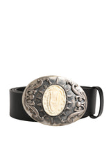 Dolce & Gabbana Black Calf Leather Ornate Metal Buckle Belt