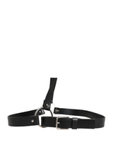 Dolce & Gabbana Black Double Strap Leather Silver Buckle Belt