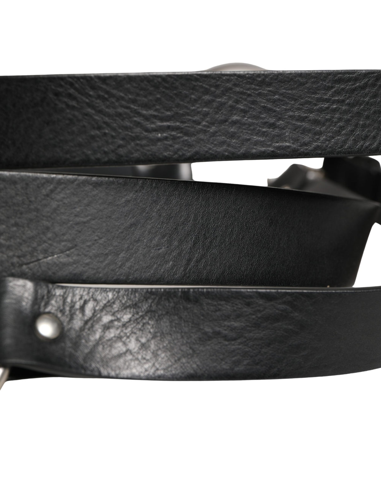 Dolce & Gabbana Black Double Strap Leather Silver Buckle Belt