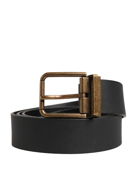Dolce & Gabbana Men Black Classic Leather Metal Buckle Belt