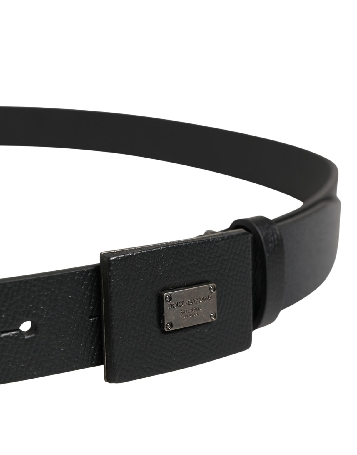 Dolce & Gabbana Men Black Calfskin Leather Square Buckle Belt