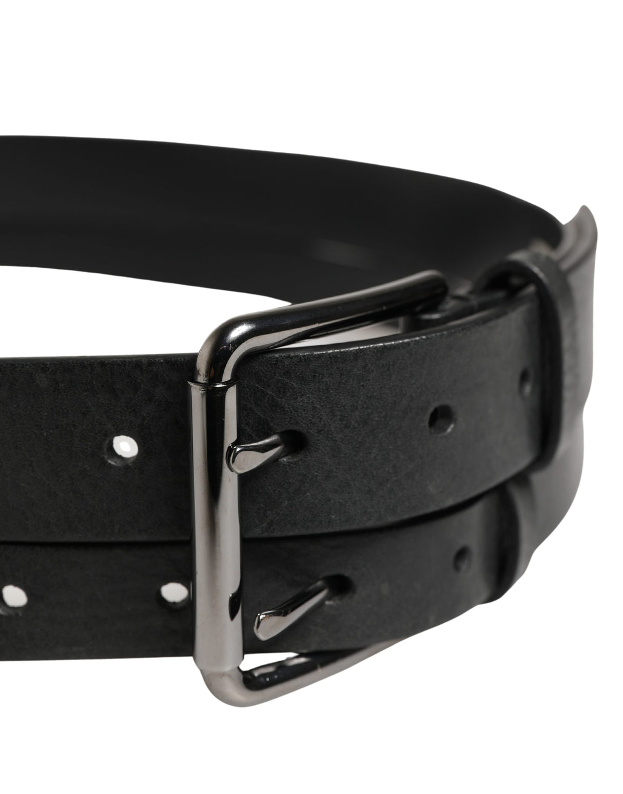 Dolce & Gabbana Black Double Strap Leather Silver Buckle Belt