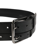Dolce & Gabbana Black Double Strap Leather Silver Buckle Belt
