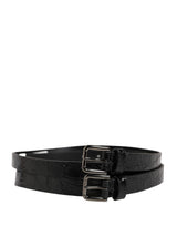Dolce & Gabbana Black Double Strap Leather Silver Buckle Belt