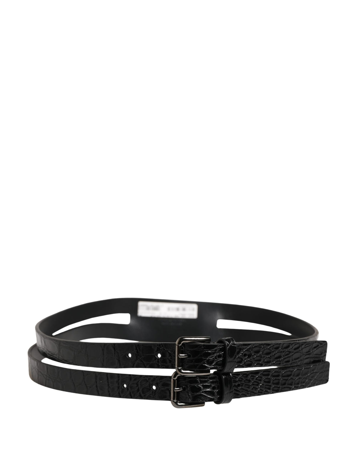 Dolce & Gabbana Black Double Strap Leather Silver Buckle Belt
