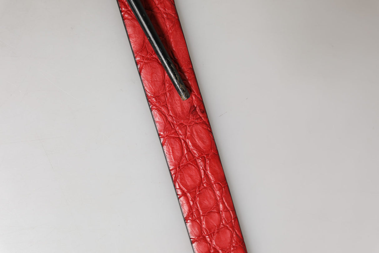 Dolce & Gabbana Men Red Exotic Leather Metal Buckle Belt