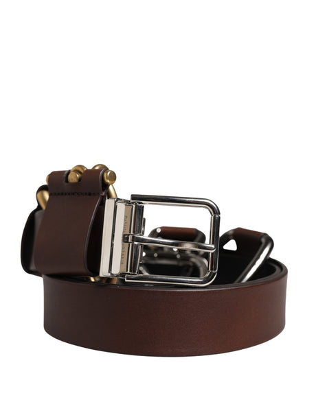 Dolce & Gabbana Men Brown Classic Leather Metal Buckle Belt