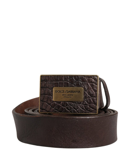 Dolce & Gabbana Men Brown Leather Logo Metal Buckle Belt