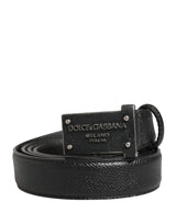 Dolce & Gabbana Men Black Calf Leather Logo Metal Buckle Belt