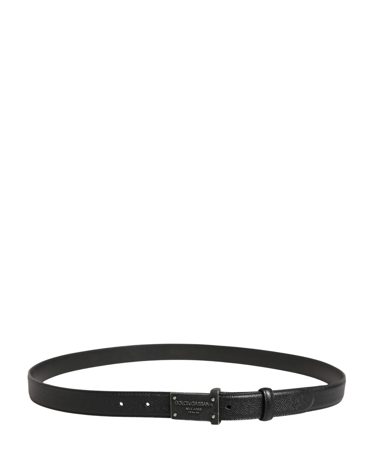 Dolce & Gabbana Men Black Calf Leather Logo Metal Buckle Belt