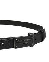 Dolce & Gabbana Men Black Calf Leather Logo Metal Buckle Belt
