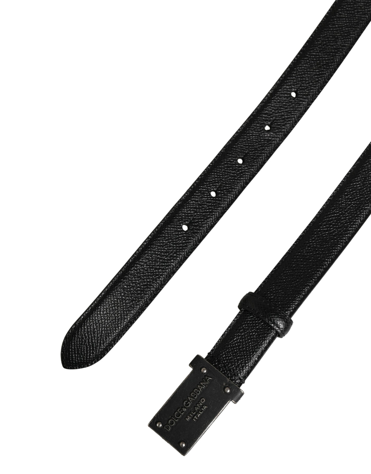 Dolce & Gabbana Men Black Calf Leather Logo Metal Buckle Belt