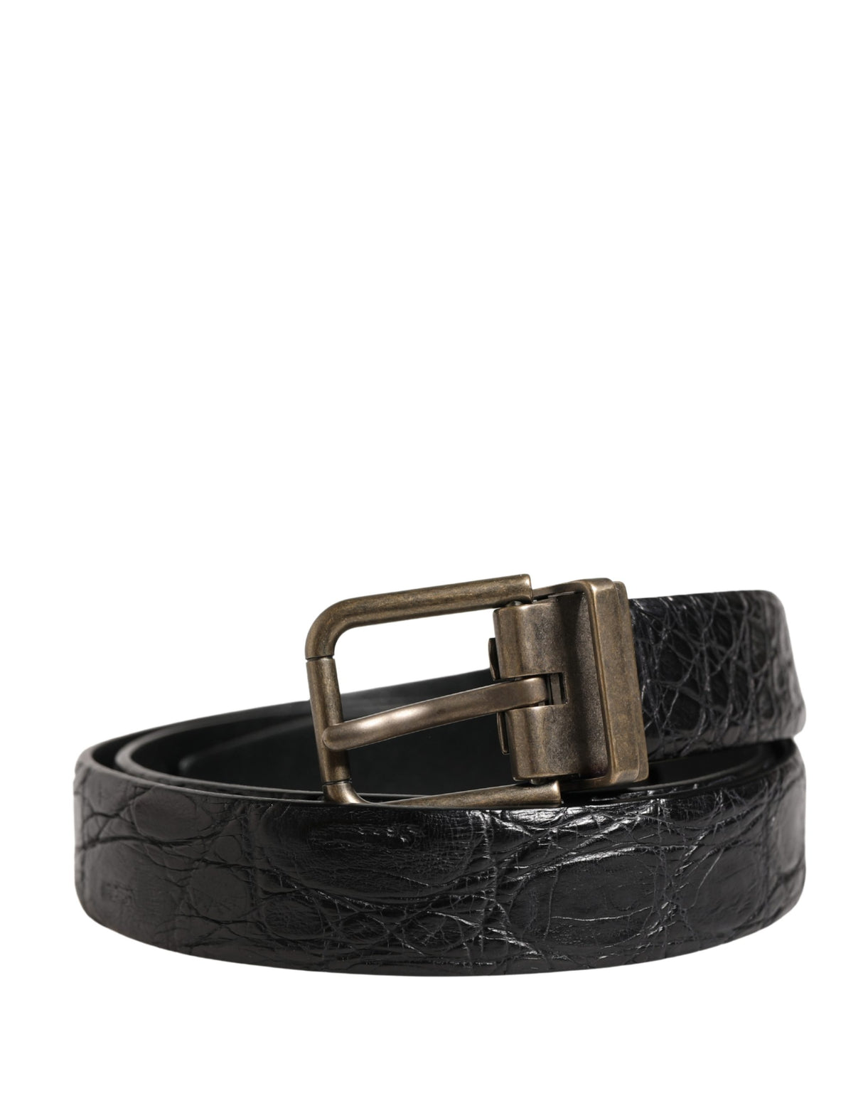 Dolce & Gabbana Men Black Exotic Leather Metal Buckle Belt