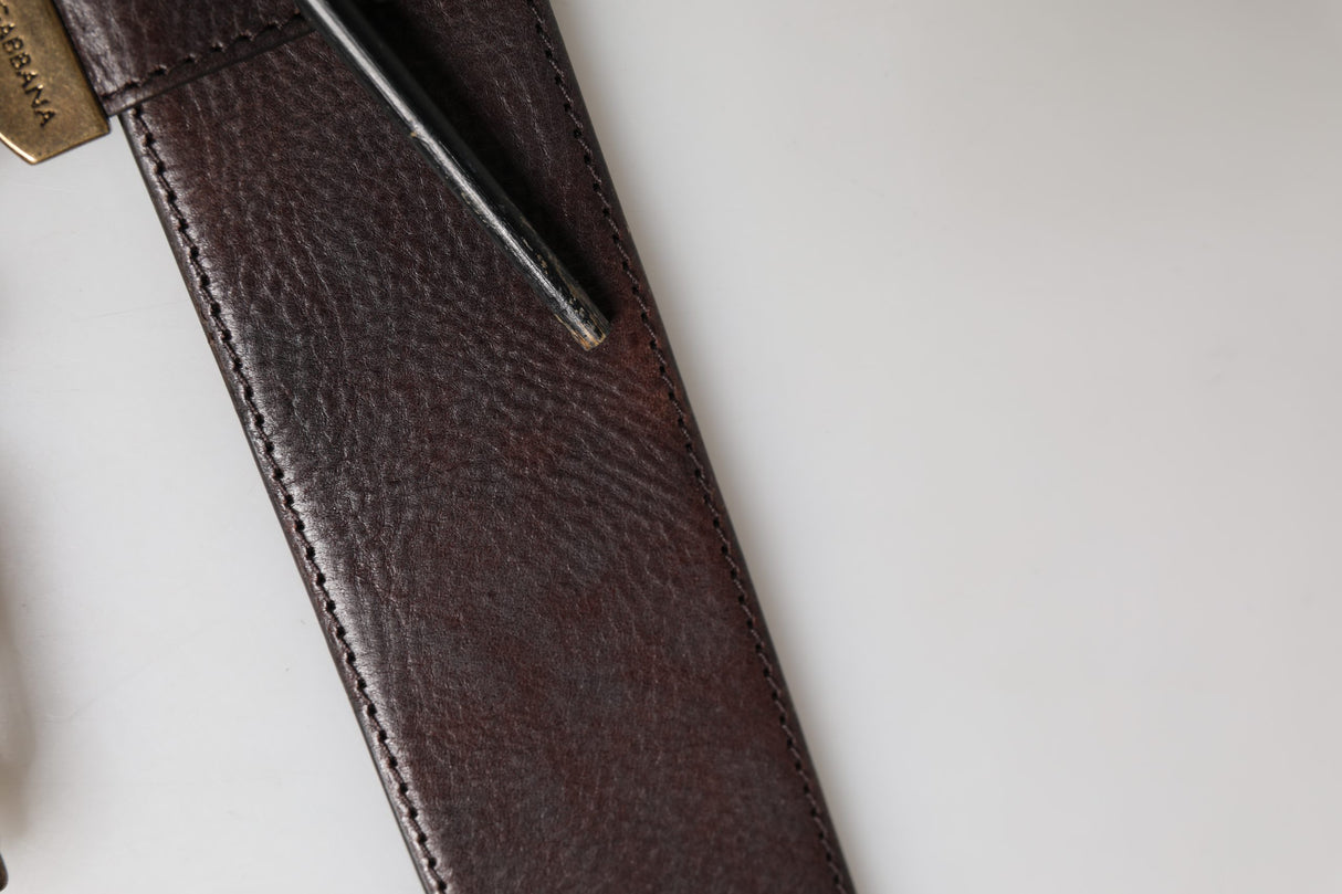 Dolce & Gabbana Men Brown Calfskin Leather Metal Buckle Belt