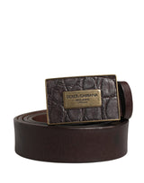 Dolce & Gabbana Men Brown Calf Leather Logo Metal Buckle Belt