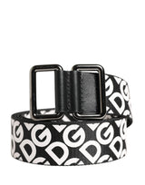 Dolce & Gabbana White Black Logo Leather Metal Buckle Belt