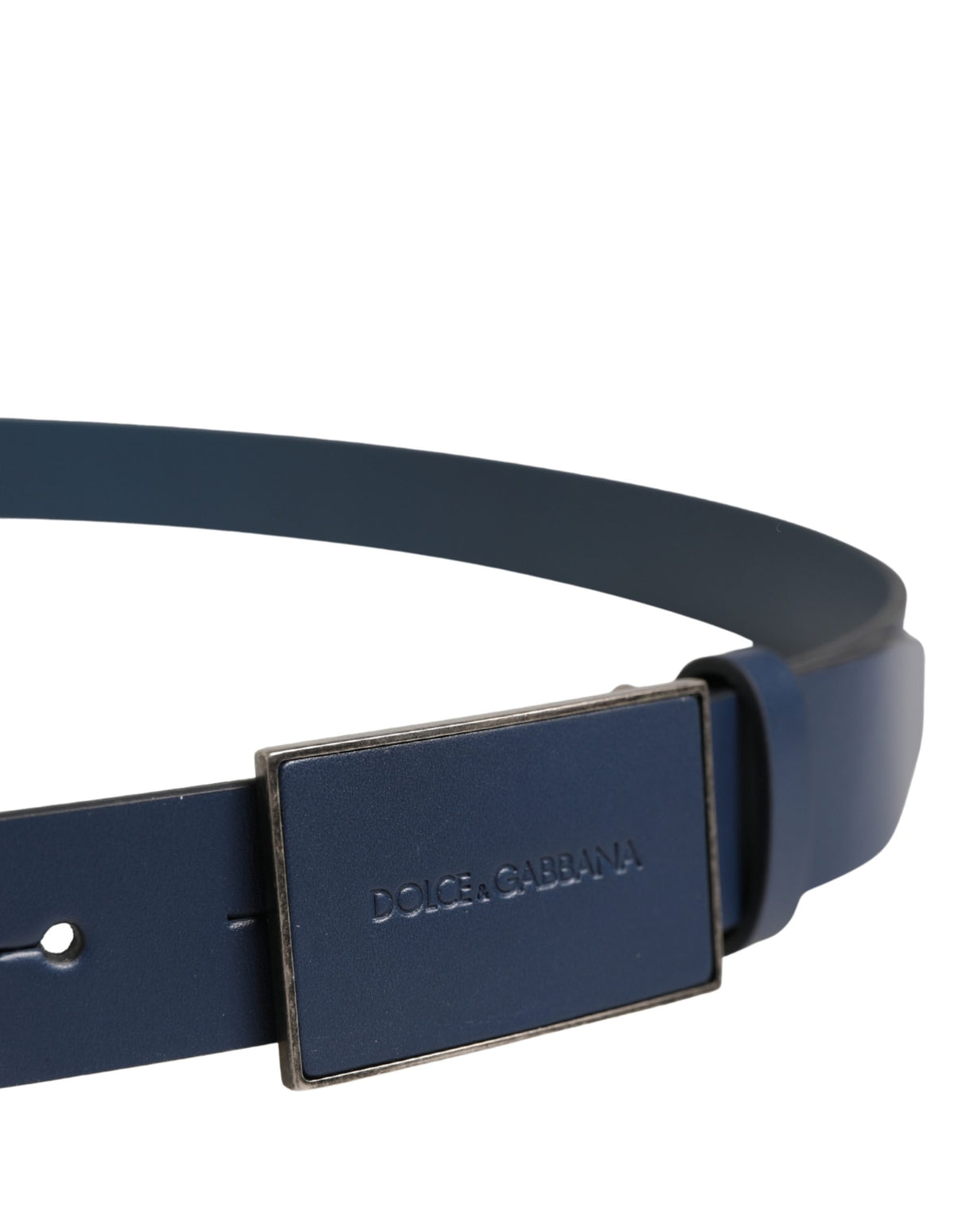 Dolce & Gabbana Men Blue Calf Leather Logo Metal Buckle Belt