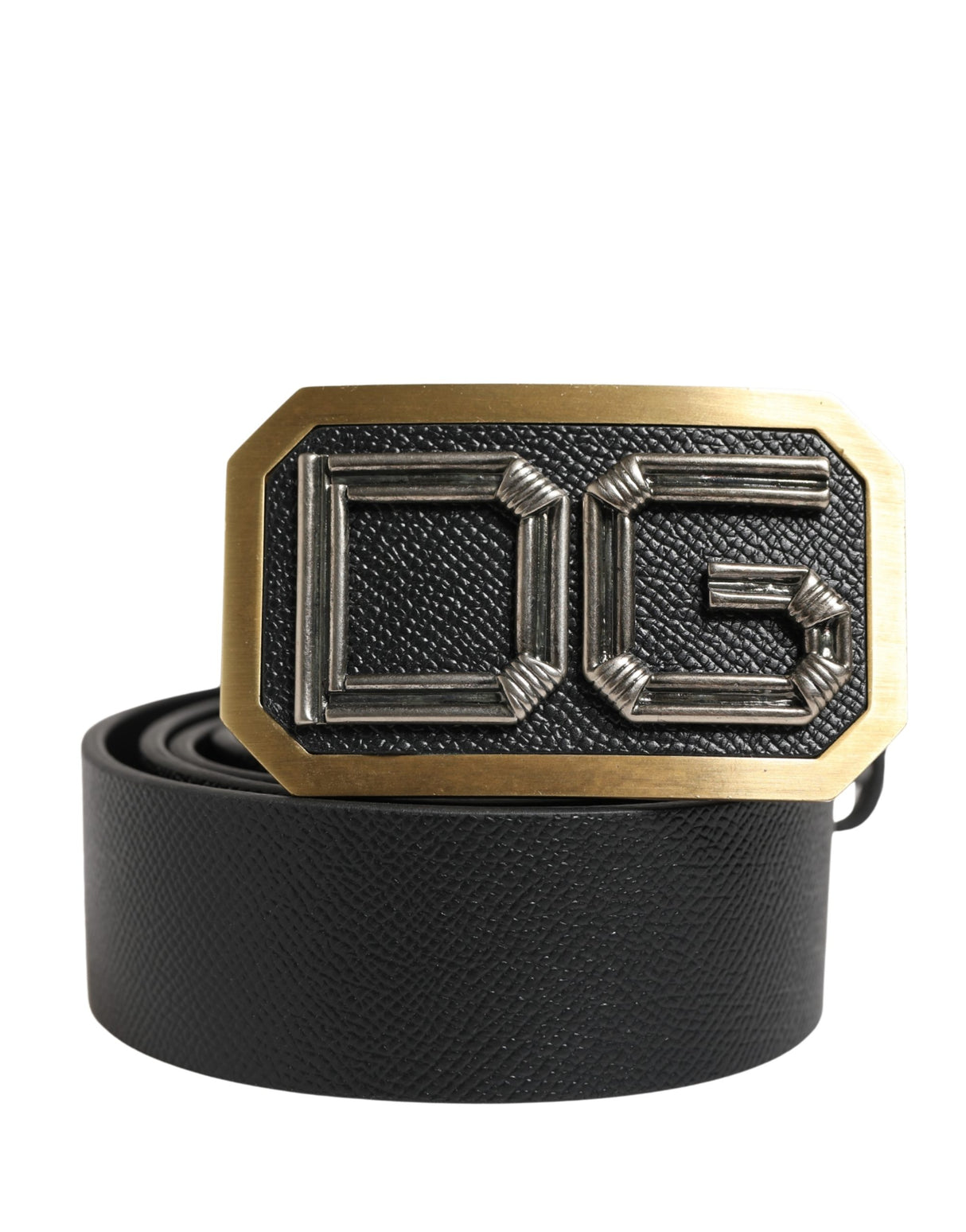 Dolce & Gabbana Men Black Leather DG Logo Metal Buckle Belt
