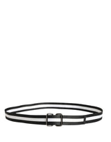 Dolce & Gabbana Men Black White Nylon Logo Metal Buckle Belt