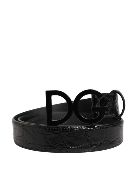 Dolce & Gabbana Men Black Exotic Leather Logo Buckle Belt
