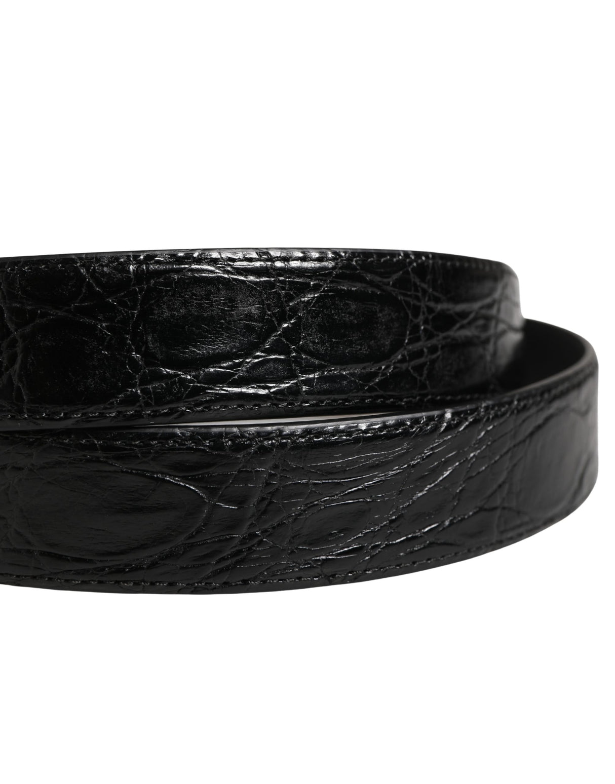 Dolce & Gabbana Men Black Exotic Leather Logo Buckle Belt