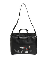 Dolce & Gabbana Black Car Man Applique Leather Weekender Borse Bag