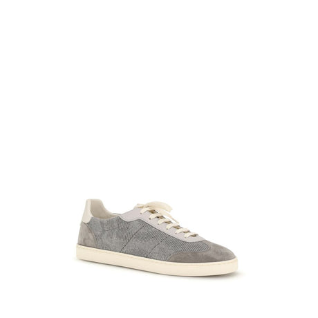 Brunello Cucinelli Gray Calf Leather Bos Taurus Low Top Sneakers